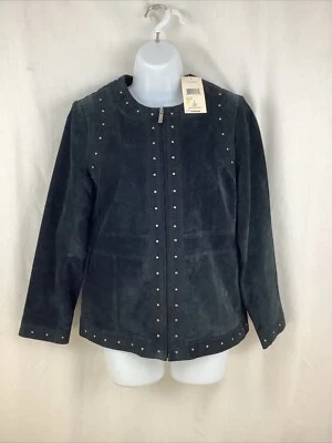 Blazer Laura Ashley Talla Pequeña Cuero Genuino Gamuza Negro Chaqueta Completa con Cremallera  Foto 1 de 4