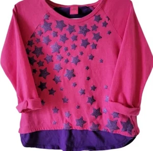 Star Ride Girl's Pink And Purple Top With Glittery Stars 3/4 Sleeves Size M(5/6) - Picture 1 of 6