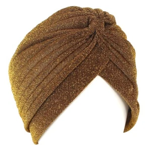 Women Golden Shiny Silk Indian Hat Female Fashion Pullover Muslim Turban Cap - Picture 1 of 23