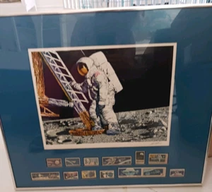 Paul Calle Signed Original Conquest of Space Lithograph & 13 Stamps, Framed - Picture 1 of 11