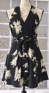 ANGEL BIBA NWT Women's Black Beige Halter Wrap Short Dress Open Back Size 10 - Picture 1 of 12