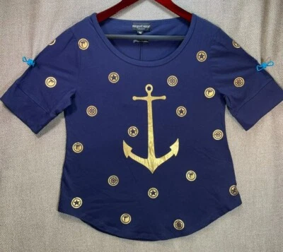 Camiseta Newport News para mujer Y2K azul marino/dorado ancla náutica talla M nueva con etiquetas Foto 1 de 4