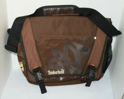 Timberland Brown Canvas Messenger Bag Tote Travel Multiple Pockets Nice - Image 1 of 4
