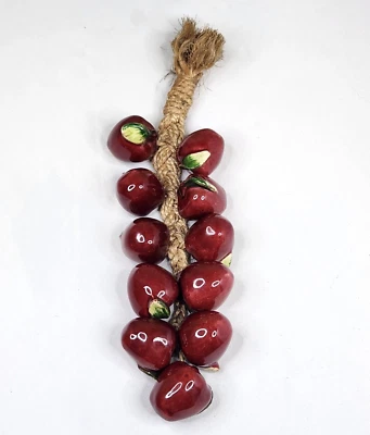 Vtg Ristra Mini Ceramic Red Apples on a Rope 14" Hanging Fruit Kitchen Decor - Image 1 of 4