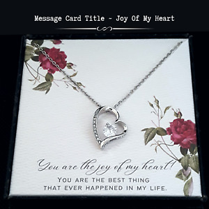 From Mom To Daughter - Elegant 14k White Gold Finish Heart Necklace - Message
