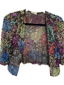 DRIES VAN NOTEN Fully Sequin Open Front Jacket Cropped Bolero Shrug Size 36 US 6 - Picture 1 of 8