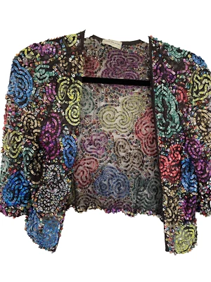 Chaqueta DRIES VAN NOTEN Completamente Lentejuelas Frente Abierto Bolero Recortado Encogerse de hombros Talla 36 EE. UU. 6 Foto 1 de 4