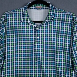 Peter Millar Shirt Mens XL Green Blue Plaid Summer Comfort Performance Golf Polo - Picture 1 of 10