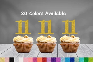 11th Birthday Decoration Cupcake Toppers (SET of 12) 20 Glitter Colors Available - Picture 1 of 4