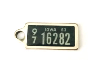 1963 IOWA DAV Keychain License Plate Tag 97 16282 IA USA Disabled Veterans Fob - Picture 1 of 2