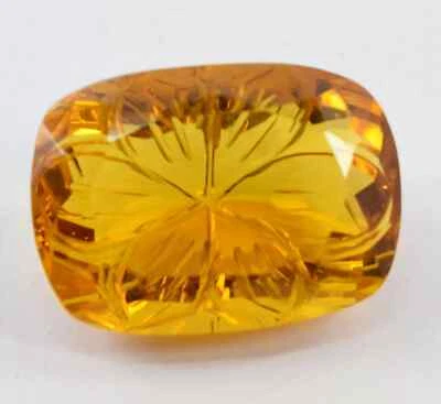 99.50 Carat Natural Cushion Shape Brazilian Yellow Citrine Carved Loose Gemstone - Image 1 of 4