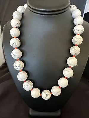 Navajo Sterling Silver White Howlite Spiny Oyster Beads Necklace 21" 16819 - Image 1 of 4