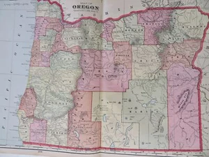 Oregon Pacific Northwest Salem Eugene Astoria Baker City c. 1890 state map - Picture 1 of 4
