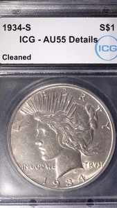 1934-S San Francisco Peace Silver Dollar $1 Cleaned ICG AU55 Details - Picture 1 of 8