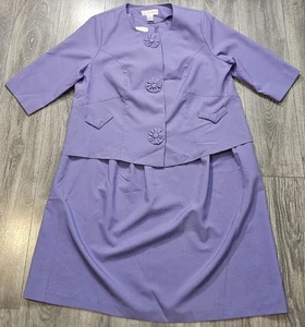 Vintage Allison Woods 2 Pc Dress Suit Purple Women's Size 22W Floral Button Zip - Bild 1 von 13