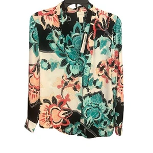 Chicos women's 0 multicolor floral long sleeve button up work blouse NWT - Picture 1 of 8