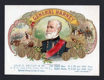 EX RARO Antiguo Original GENERAL HARNEY Muestra Etiqueta de Puro - WILLIAM S. HARNEY Foto 1 de 3