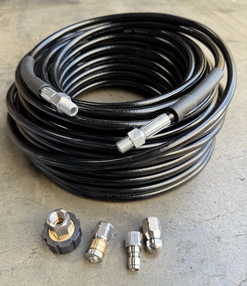 100ft Sewer Jetter Pressure Washer 5800PSI Hose Kit Clean Plumbing Drain Pipe - Image 1 of 4