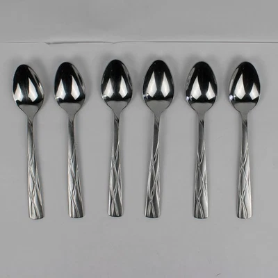 Set of 6 Cambridge Silver Grasmere-Sand Pattern Oval Soup Spoons Stainless Rare - Image 1 of 4