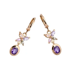 1Pair Women Purple Zircons Earrings Simple Hanging Ear Rings Ear Studs Jewelry - Picture 1 of 11