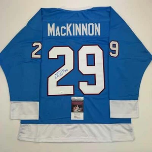 Autographed/Signed Nathan MacKinnon Colorado Blue Hockey Jersey JSA COA - Picture 1 of 4