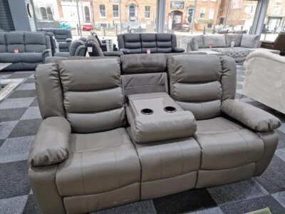 Roma Grey Manual Recliner 3 Seater Sofa With Cup Holders