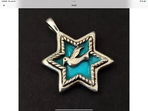 Davidstern Taube Anhänger Herren Damen Peace Vintage Sterling Silber 925 Türkis - Bild 1 von 7