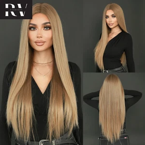 Long Straight Cold Blonde Wig For Women Mid Split Wig Soft Natural Hair - Picture 1 of 7