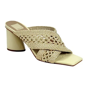 Dolce Vita Sandalen 9,5 Patch Vanille gewebt Slipper eckig offene Zehenpartie Blockabsatz - Bild 1 von 9