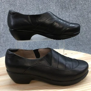 UC 24/7 Shoes Womens 9.5 Casual Comfort Slip On Wedge Loafer Black Leather - Picture 1 of 18