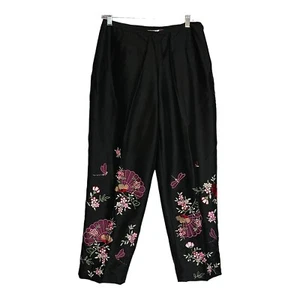 Yves Cossette Depeche Mode Black Silk Embroidered Floral Lined Cropped Pant - Picture 1 of 8