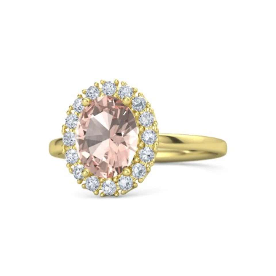 Anillo de compromiso de morganita natural y diamantes de corte ovalado de 1,36 quilates de oro amarillo de 14 quilates 7 8 Foto 1 de 4