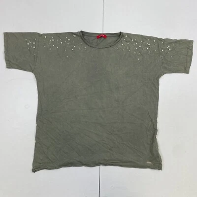 Guess Top 8 Green Womens Short Sleeve Round Neck T-Shirt Pearl Beaded - Image 1 of 4