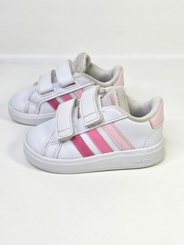 Sneakers Adidas Ragazze Grand Court 2.0 Scarpa Bianco Rosa Stipes Gancio e Passante Tg 5K