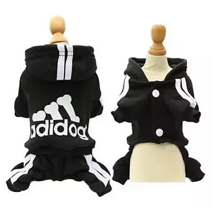 Dog Hoodie Jumpsuit Outfit - Black MD - Cute Pet Clothes for Puppy and Small Dog - Picture 1 of 16