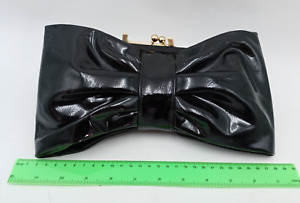 Accessorize Black Patent Bow Clutch Bag Handbag Shoulder Crossbody Bag