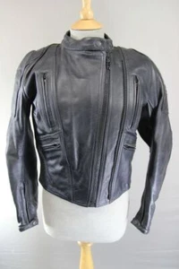 FRANK THOMAS BLACK LEATHER BIKER JACKET WITH CE ARMOUR & THERMAL LINING: SIZE 12 - Picture 1 of 9