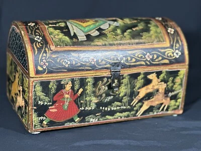 Антикварный индийский деревянный сундук с куполообразной крышкой ручной росписи - Изображение 1 из 4