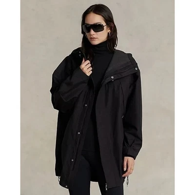 НОВЫЙ! Ralph Lauren RLX женщин M дождевик пальто $498 с капюшоном ветровка куртка черный - Изображение 1 из 4