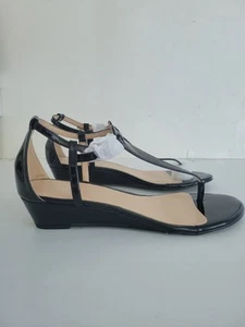 Rohb By Joyce Azria Brazilia T-Strap Mid-heeled Wedge Sandals Black Size 9 - Picture 1 of 14
