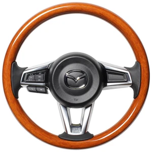 REAL Steering Wheel Mazda Miata ND5RD MX-5 Light Brown Wood Black Euro Stitching - Foto 1 di 6