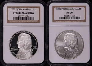 2005-P John Marshall Silver Dollar Commemorative Set NGC MS-70 & PF-70 UC - Picture 1 of 2