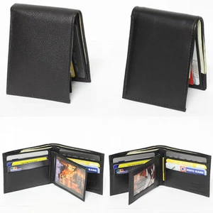 Cartera plegable de cuero genuino de vaca o cordero para hombre ventana de identificación negra ranura para 6 tarjetas - Imagen 1 de 4