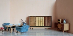 Puppenmöbel Wohnzimmer Wichtelmarke Möbel 60er Jahre Puppenhaus Puppenstube Holz - Bild 1 von 7