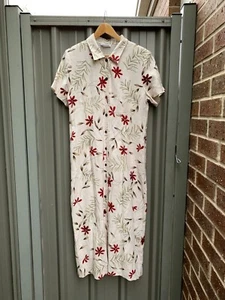 Liz Jordan Size 14 Womens Vtg 90s Beige Floral Button Down Long Shirt Dress - Picture 1 of 6