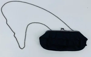 Black satin Hollywould x Target ruffle clutch with chain strap, Leopard Lining - Picture 1 of 5