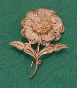 Vintage filigrane Blumen Anstecknadel; 900 Silber Schmuck Handarbeit Indonesien 50er Jahre, schön - Bild 1 von 7