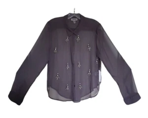 NWT Chelsea28 Women's Jeweled Sheer Button-Down Blouse - Size L - Picture 1 of 5