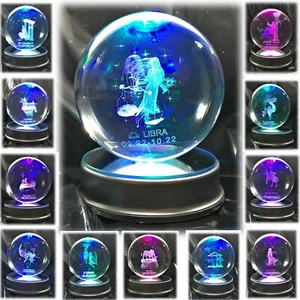 Amlong Crystal 3" (80mm) Zodiac Astrology Crystal Ball with Light Stand - Picture 1 of 27