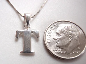 The Letter "T" 925 Sterling Silver Necklace t Initial - Picture 1 of 3
